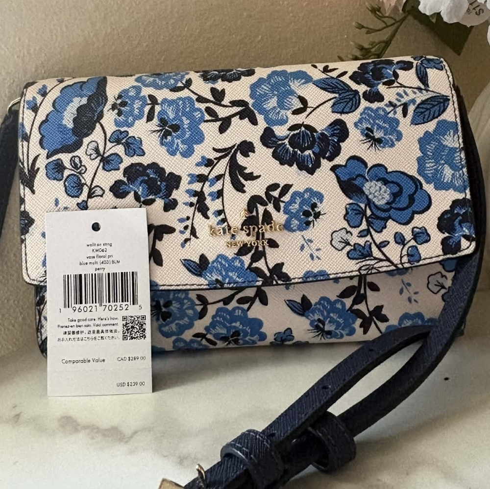 ​Kate Spade Perry Vase Floral Saffiano Leather Crossbody Bag with Gold Logo NWT